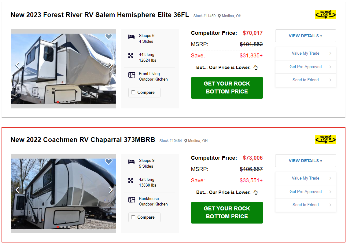 fifth wheel rv sales with rock bottom prices