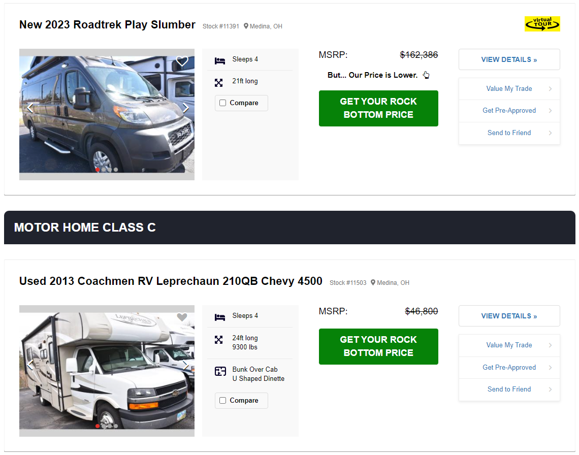 motorhomes for sale near me with rv shipping and online shopping
