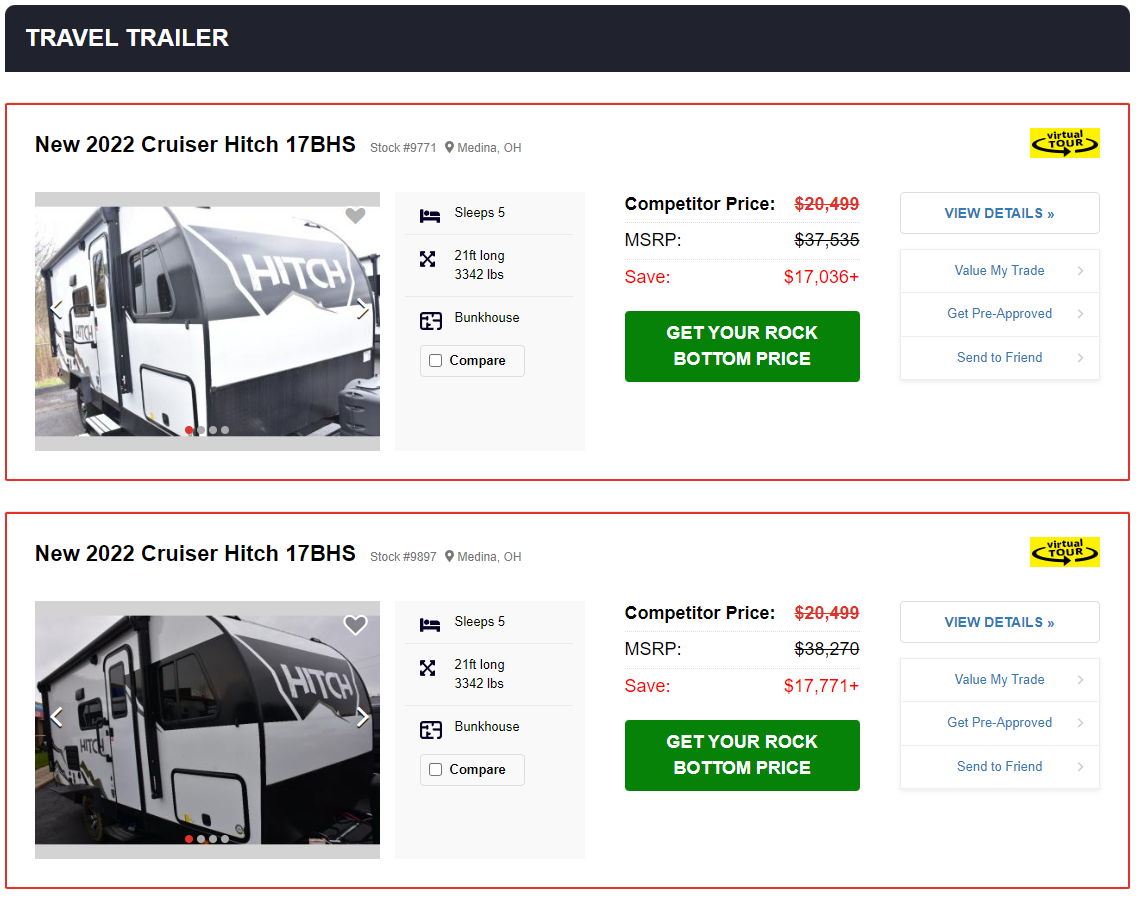 travel trailers for sale near me with rv shipping and online shopping
