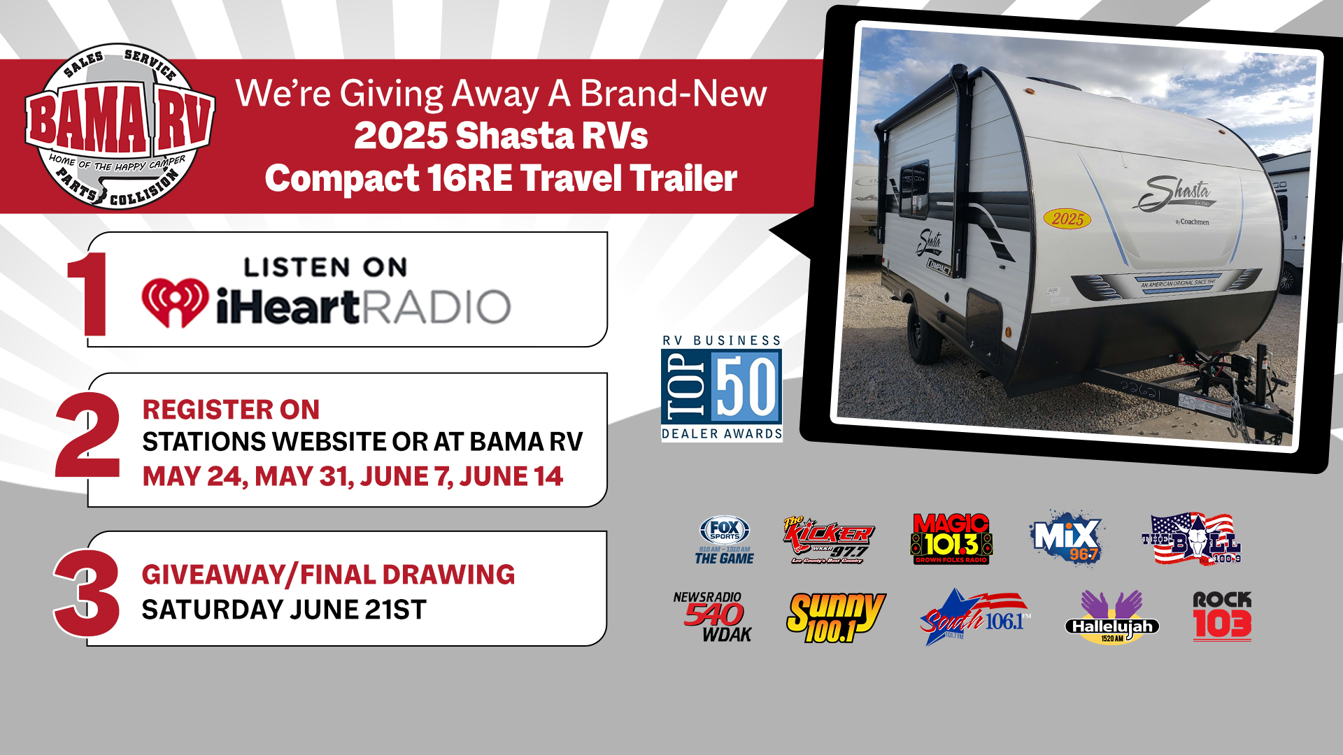 Bama RV 2025 Shasta Camper Giveaway