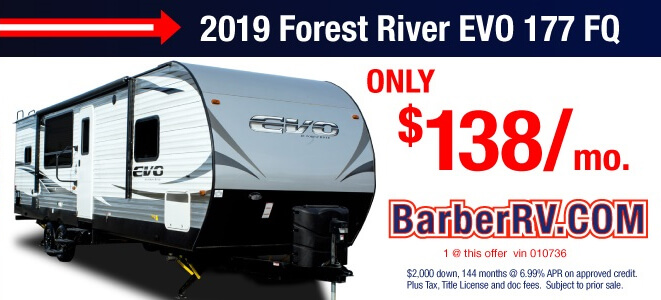 2019 Forest River EVO 177 FQ Only $138 Per Month