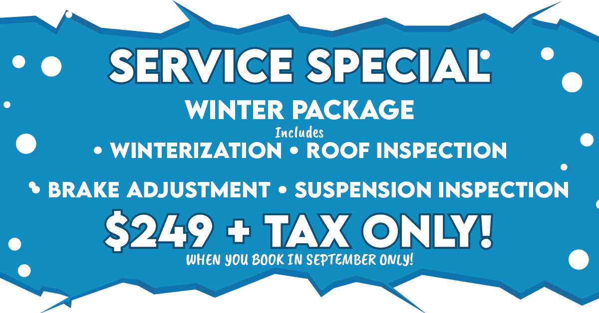 Winterizing, repack wheel bearings, inspection, and touch up of caulking for $499