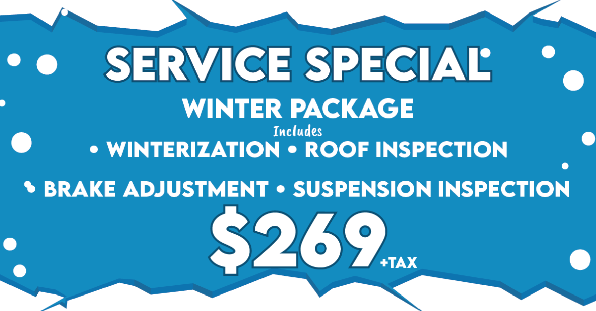 Winterizing, repack wheel bearings, inspection, and touch up of caulking for $499