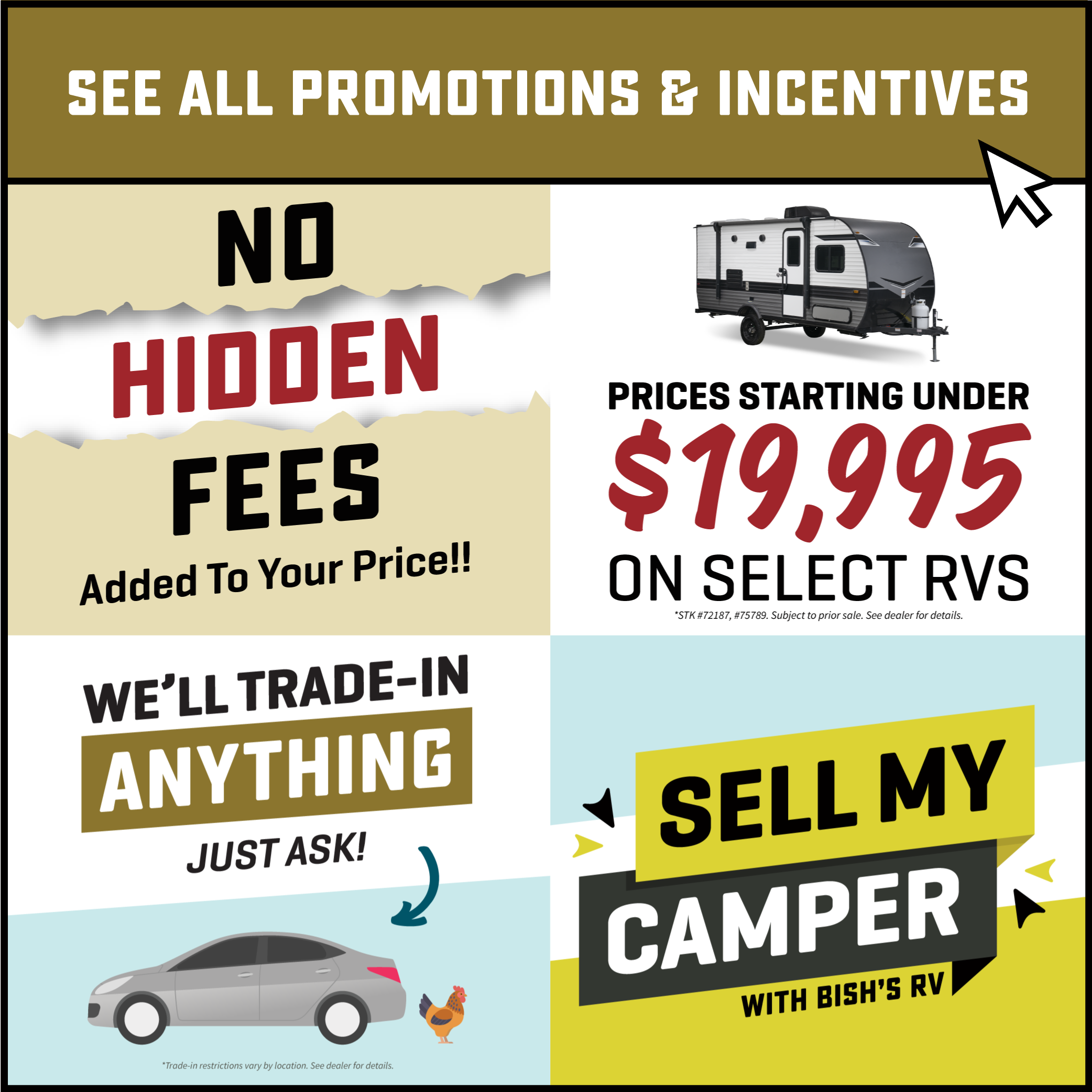 Current sales incentives, deals, and promotions happening at Bish's RV