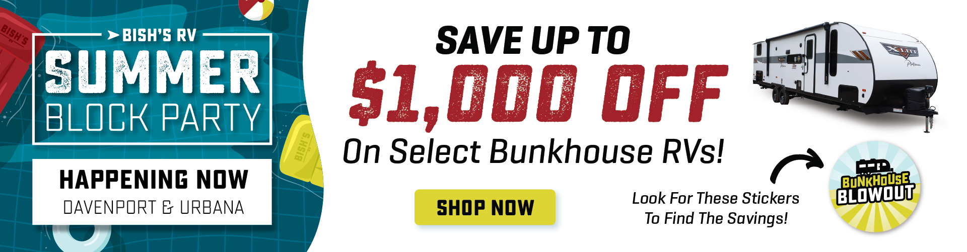 Save Up To $1,000 Off On Select Bunkhouse RVs - Happening Now - Bish's RV - Davenport and Center Point-Urbana
