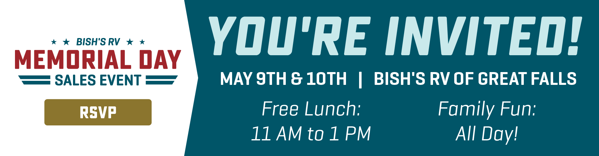Free Lunch & Family Fun - May 9-10, 2025 - Bish's RV of Great Falls