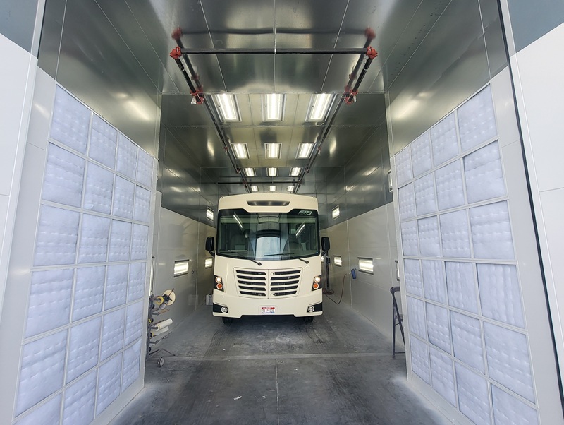 RV Body Shop - Paint Booth with Class A Motorhome - Bish's RV of Idaho Falls