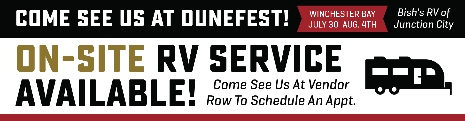 On-Site RV Service Available at DuneFest - Provided by Bish's RV of Junction City - July 30-Aug. 4th