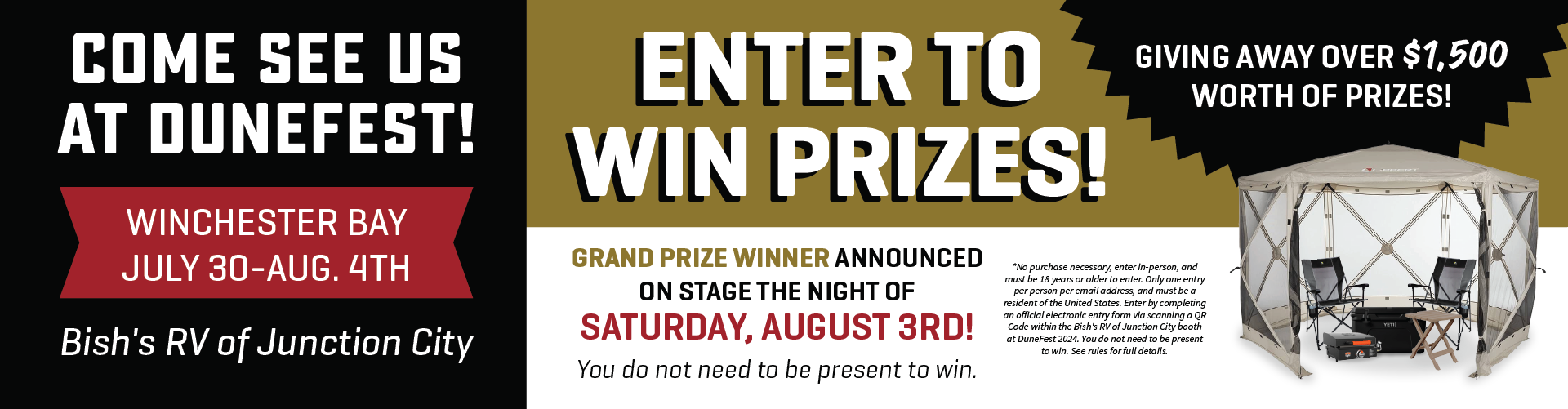 Enter To Win Prizes! Giving away over $1,500 worth of prizes!  - DuneFest - July 30-Aug 4 - Bish's RV of Junction City