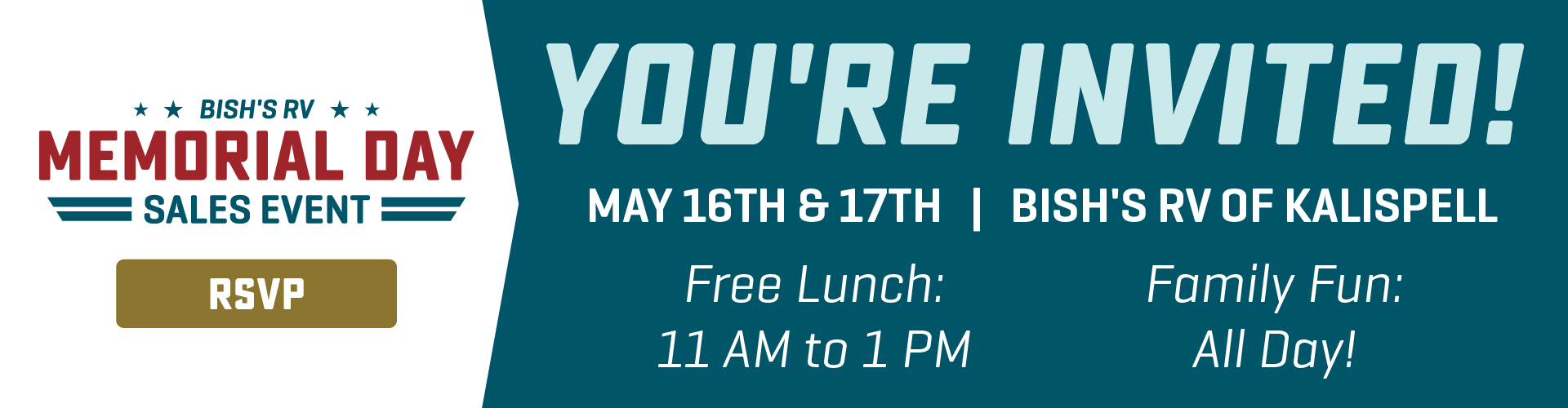Free Food & Family Fun - May 16-17, 2025 - Memorial Day Sales Event - Bish's RV of Kalispell