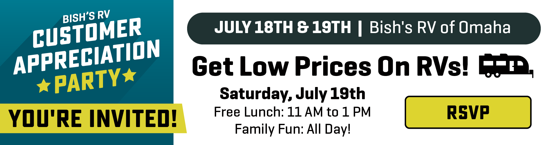 Free Lunch & Family Fun - July 19, 2025 - Bish's RV of Omaha
