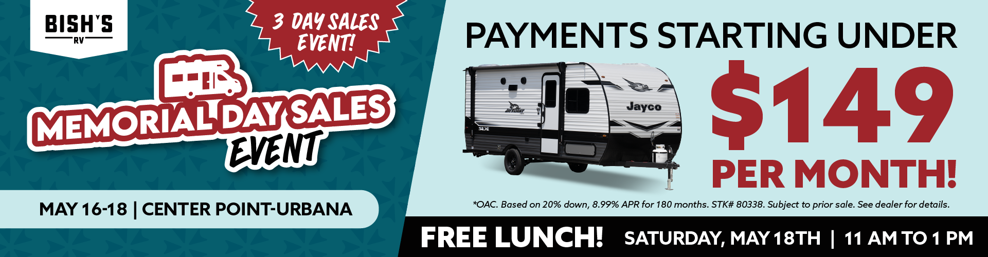 Memorial Day Sales Event - May 16-18 - Bish's RV of Center Point-Urbana, IA