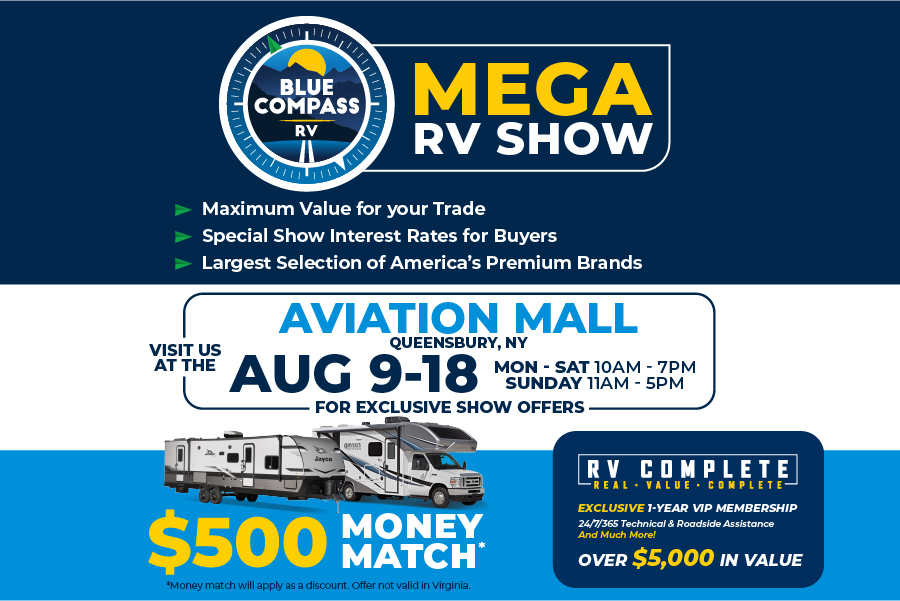 Mega RV Show Queensbury NY | August 9-18, 2024 | Blue Compass RV