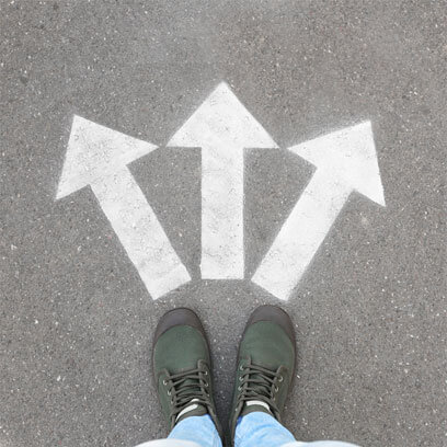 Three directional arrows