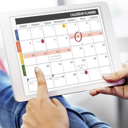 Tablet displaying a calendar planner