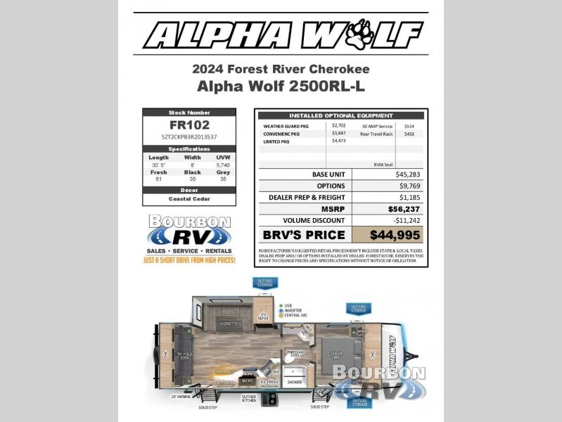 New 2024 Forest River RV Cherokee Alpha Wolf 2500RLL Travel Trailer at