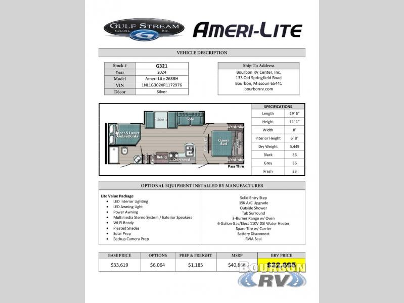 New 2024 Gulf Stream RV Ameri Lite Ultra Lite 268BH Travel Trailer At   Unit Photo 202402120651440425902586 