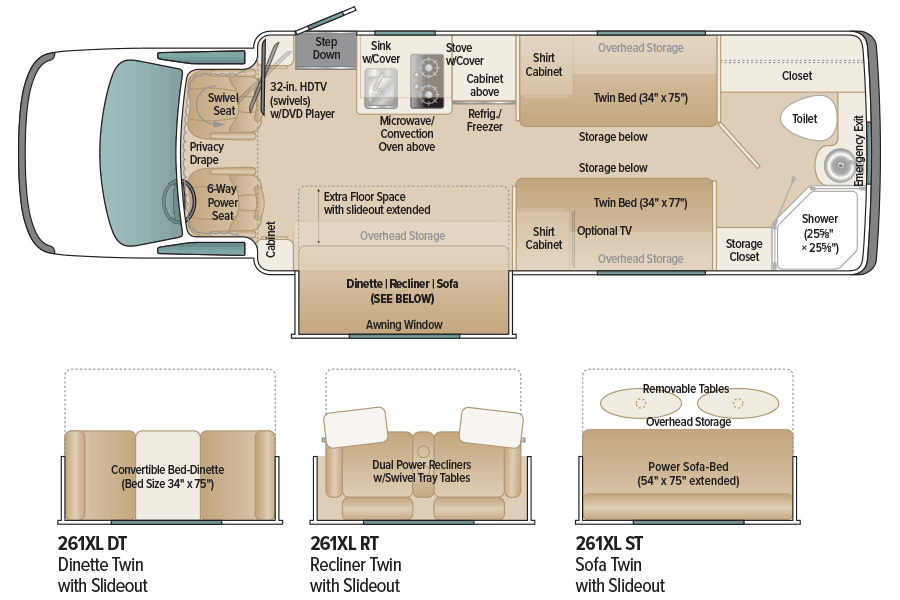 Coach House Platinum 261XL DT, RT, ST Floorplan