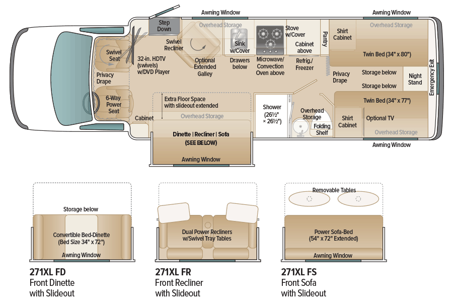 Coach House Platinum 271XL FD, FR, FS Floorplan