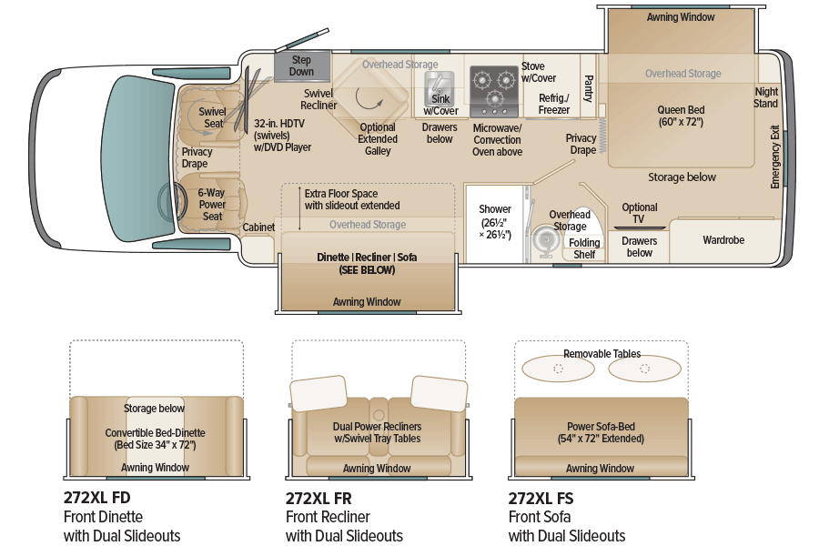 Coach House Platinum 272XL FD, FR, FS Floorplan