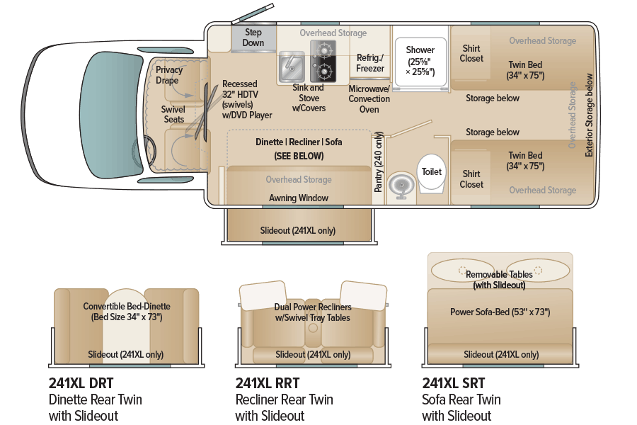 Coach House Platinum II 241XL DRT, RRT, SRT Floorplan