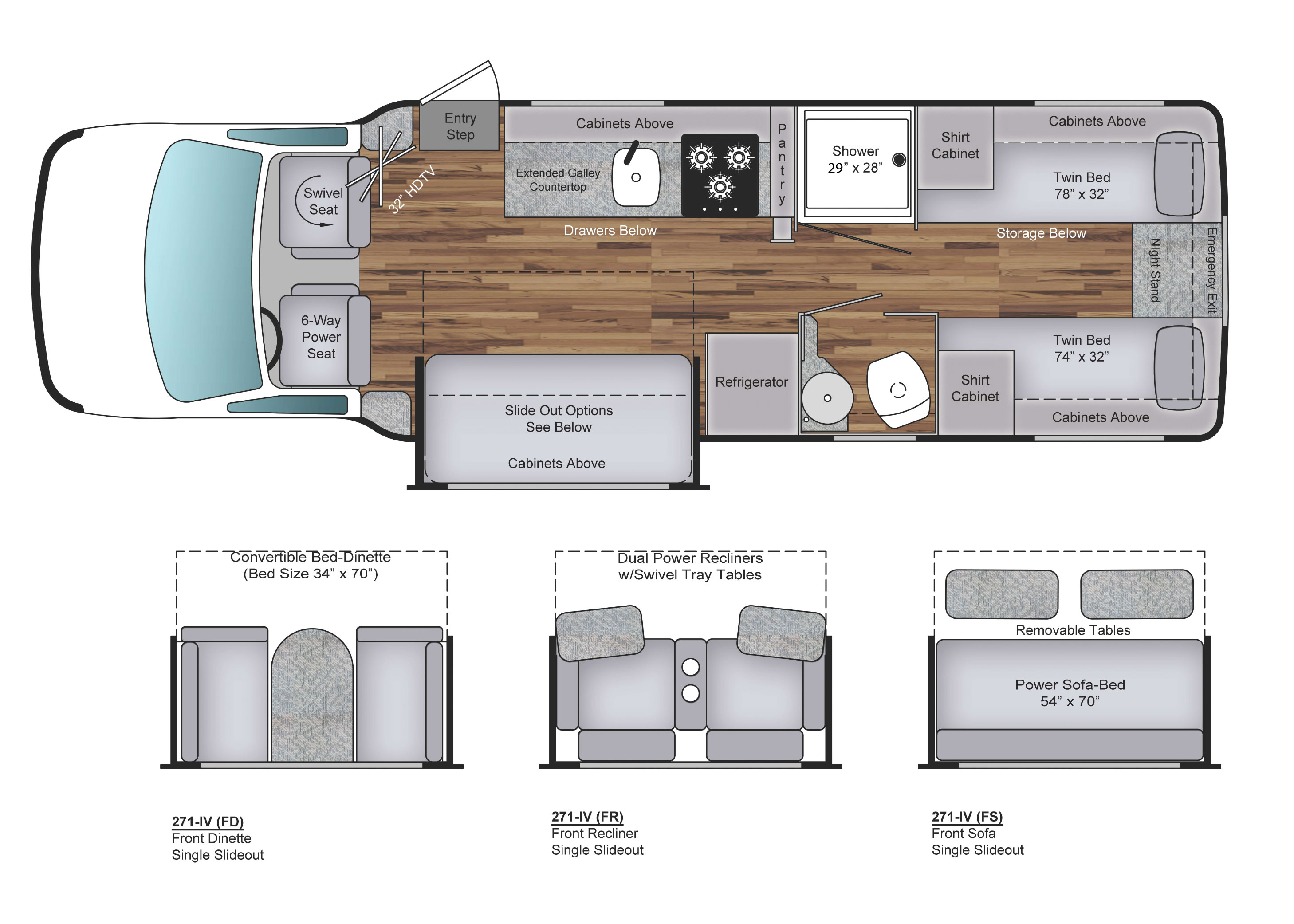 Coach House Platinum 271XL FD, FR, FS Floorplan