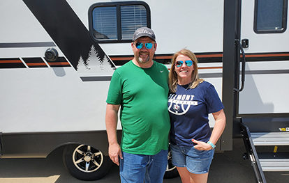 This couple bought a Vibe Travel Trailer from us.