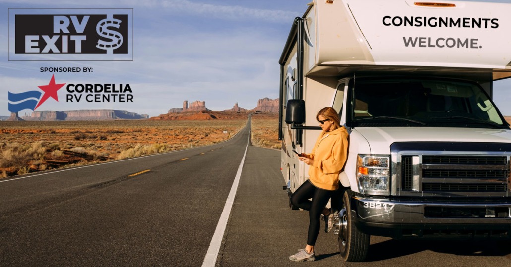 Woman leaning on RV