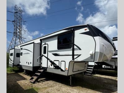 Side view of used 2023 Coachmen Chaparral 375BAF fifth wheel with slides extended