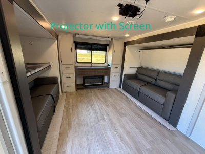 Bunk house with dual slides containing hinged bunkbeds and hide-a-bed sofas in new 2026 Prime Time Avenger 30PO RV