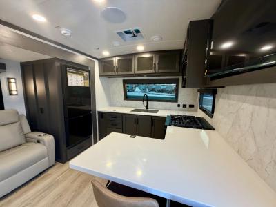 Rockwood RV with dark wood interior