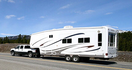 Truck towing a fifth wheel