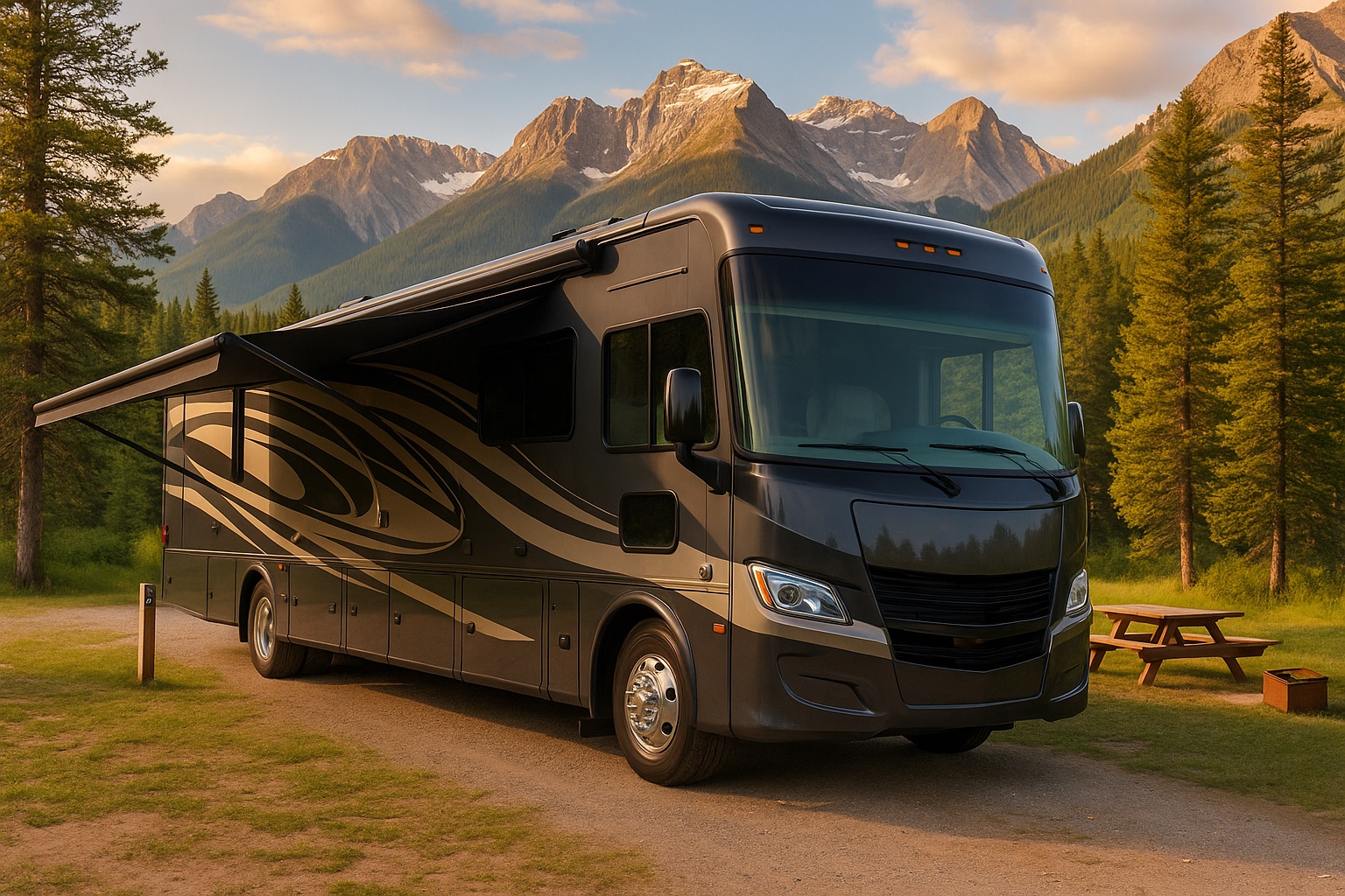 Luxury Class A motorhome on the road