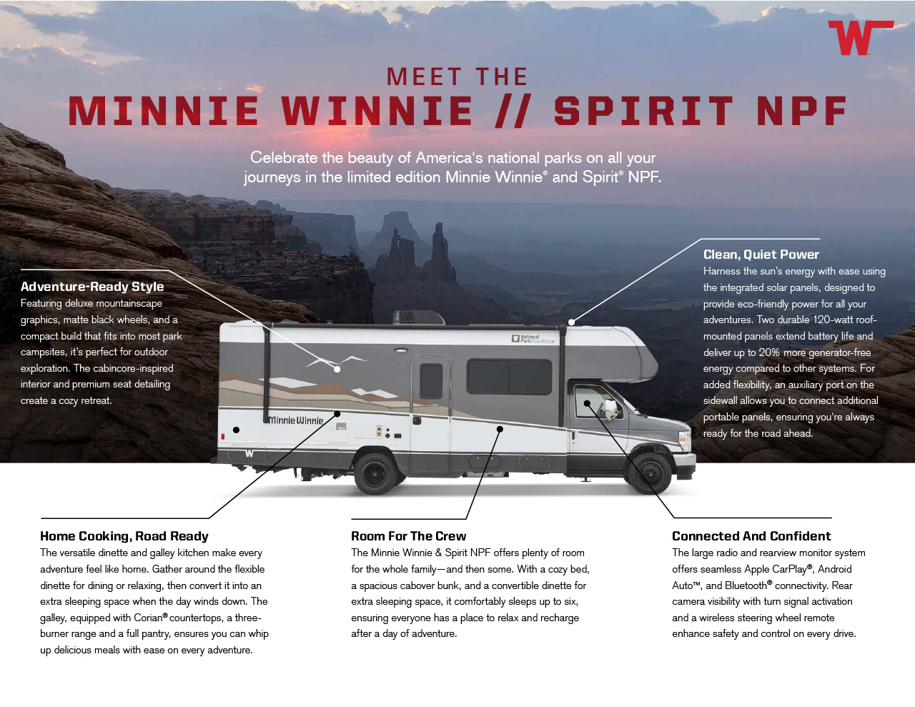Meet the Minnie Winnie National Park Edition photo graphic with highlighted features