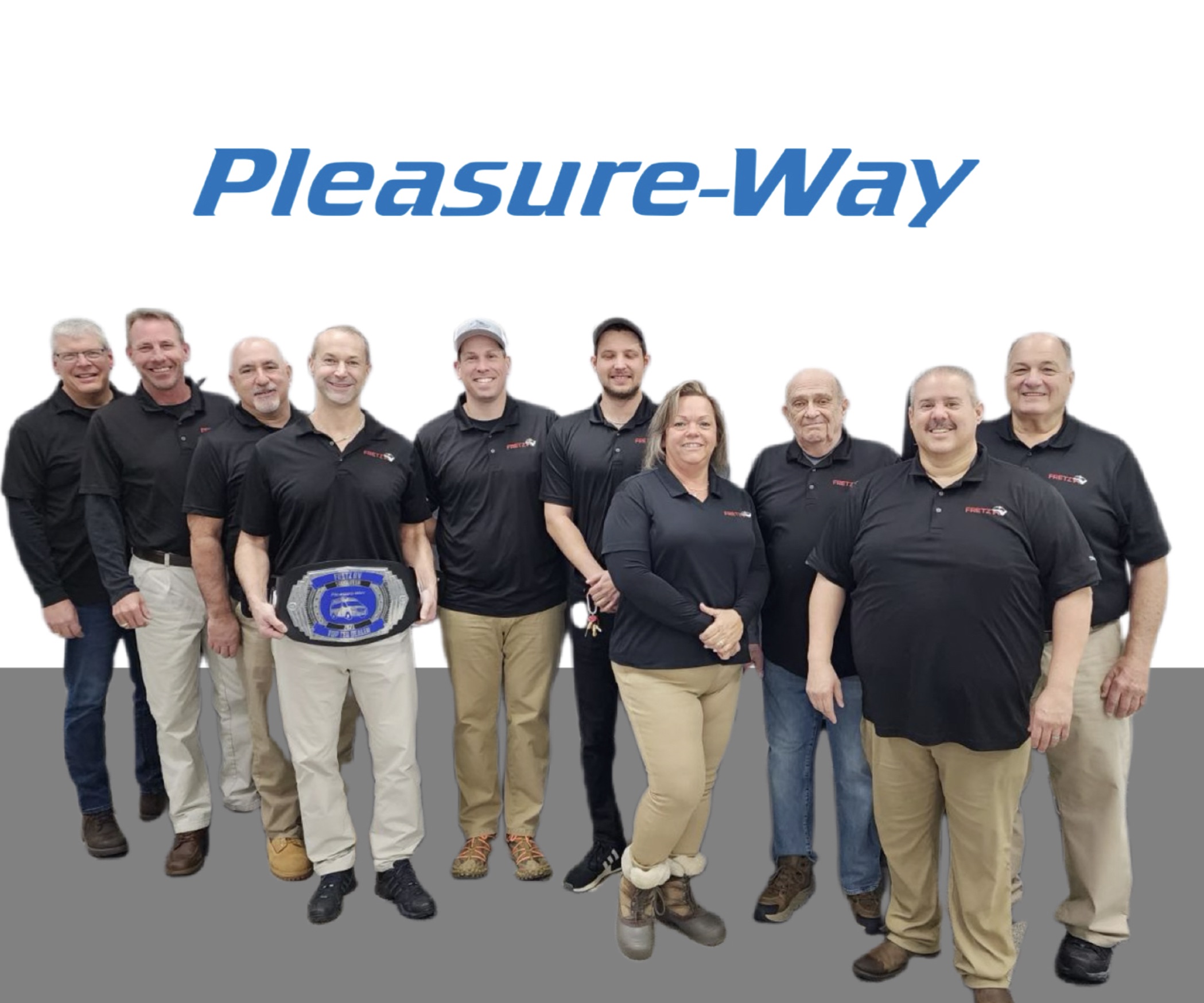 Fretz RV receiving the Pleasure-Way Top Ten Dealer Award 2023
