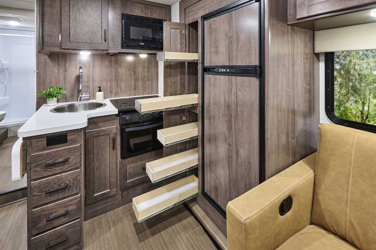 Interior kitchen of the 2026 Winnebago Minnie Winnie National Park Edition at Fretz RV