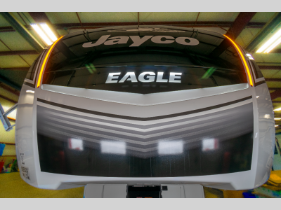 Jayco Eagle front badge close-up emphasizing premium branding