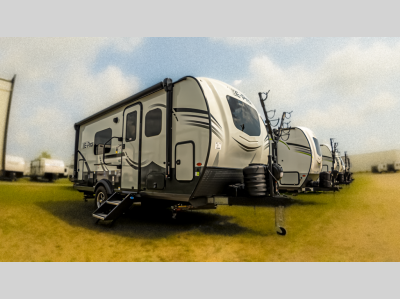 Exterior view of the sleek and compact 2025 Forest River RV Flagstaff E-Pro 19FD, perfect for adventurous road trips.