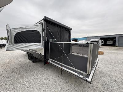 Patio deck lowered with rail system installed