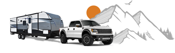 Truck, RV, and Mountains