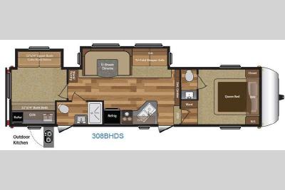 Floorplan - 2016 Keystone RV Hideout 308BHDS