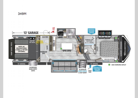 Floorplan - 2024 Momentum M-Class 349M Toy Hauler Fifth Wheel