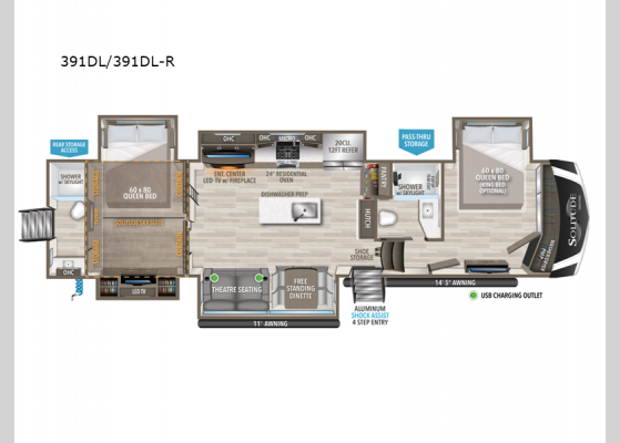 Floorplan - 2023 Solitude 391DL R Fifth Wheel