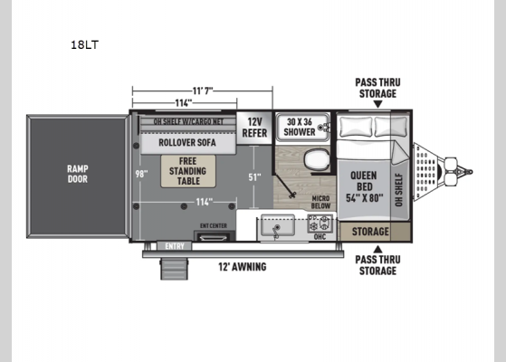 Floorplan - 2025 Work and Play 18LT Toy Hauler Travel Trailer