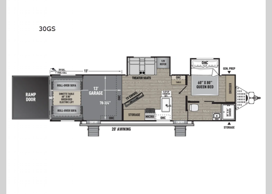 Floorplan - 2025 Work and Play 30GS Toy Hauler Travel Trailer