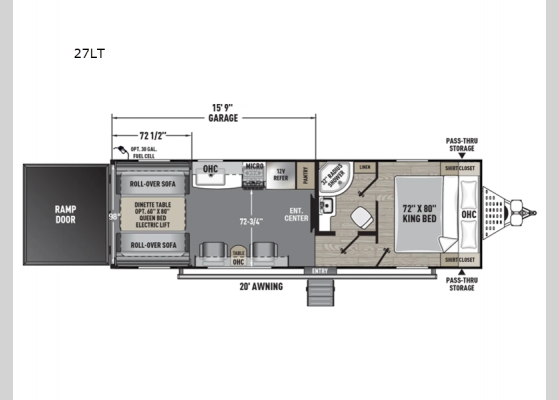 Floorplan - 2025 Work and Play 27LT Toy Hauler Travel Trailer