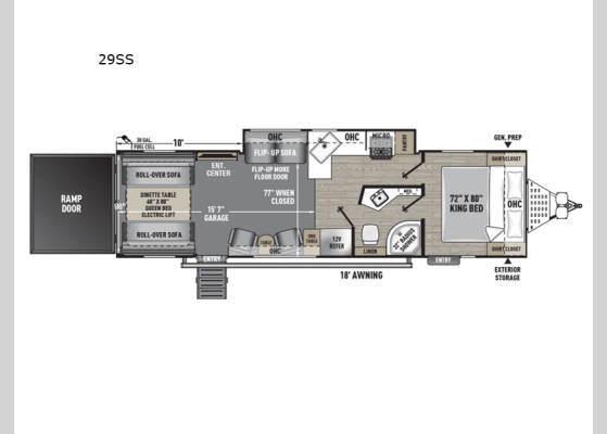 Floorplan - 2025 Work and Play 29SS Toy Hauler Travel Trailer