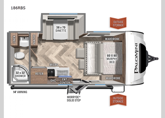 Floorplan - 2024 PaloMini 186RBS Travel Trailer