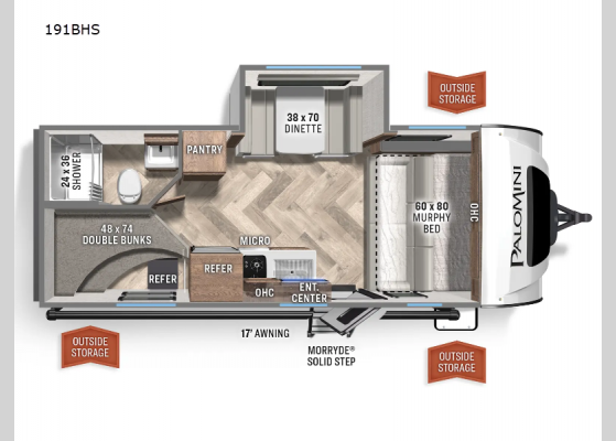 Floorplan - 2024 PaloMini 191BHS Travel Trailer