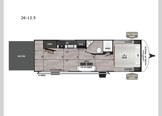 Floorplan - 2025 Cherokee Wolf Pack 26-13.5 Toy Hauler Travel Trailer